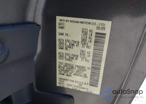 2010 Nissan Titan Se из США, поврежденный, VIN 1N6AA0CC4AN302237